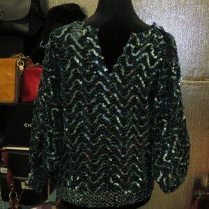 Rob Hill for Mister Jay Green Beaded Sequin Embellished Blouse Top small VINTAGE